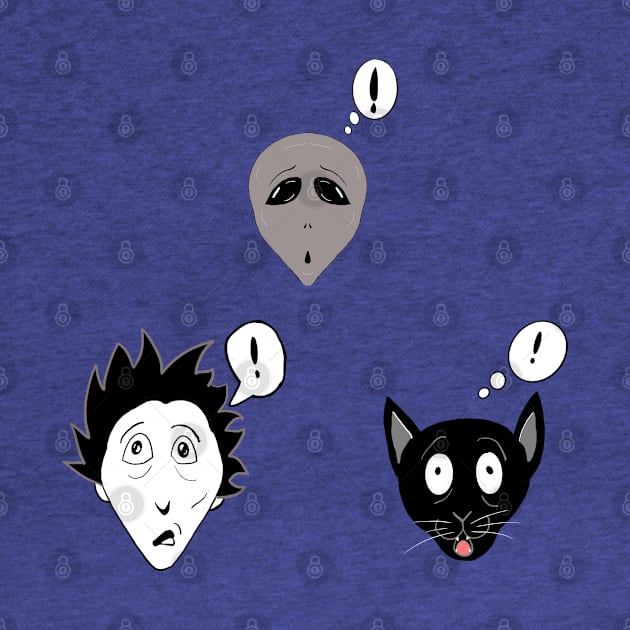 Manga / Anime Surprised Gray Alien, Man and Cat Art by DMcK Designs